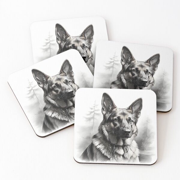 Item preview, Black and white German Shepherd pencil drawing designed and sold by Pencil-Art.
