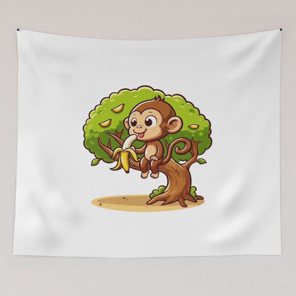 Item preview, Cartoon monkey eat banana on tree designed and sold by MzulhilmiZam.