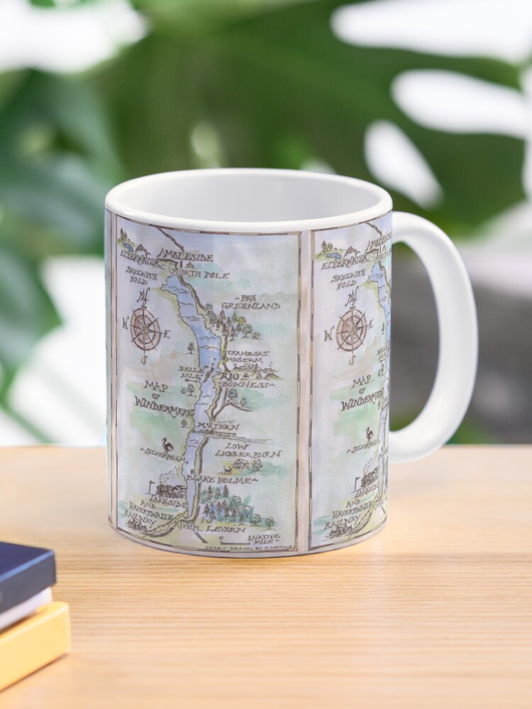 Thumbnail 1 of 6, Coffee Mug, Swallows and Amazons map of Windermere in spring colours - designed and sold by SophieNeville.