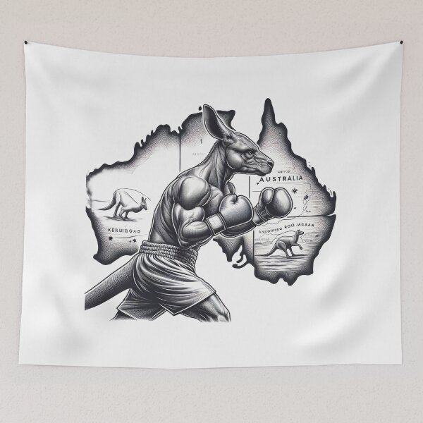 Item preview, boxing kangaroo Australia Black and white  designed and sold by Martial-Art-23.