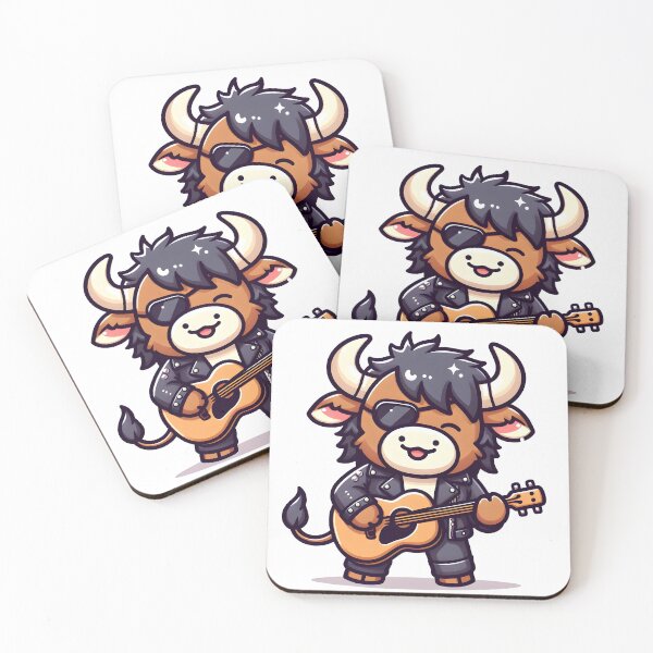Item preview, Kawaii Delightful Minotaur With Rockstar Leather Jacket Playing Guitar designed and sold by CanvasCutie.