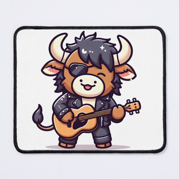 Item preview, Kawaii Delightful Minotaur With Rockstar Leather Jacket Playing Guitar designed and sold by CanvasCutie.