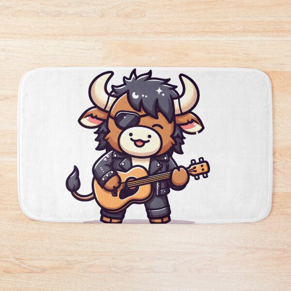 Item preview, Kawaii Delightful Minotaur With Rockstar Leather Jacket Playing Guitar designed and sold by CanvasCutie.