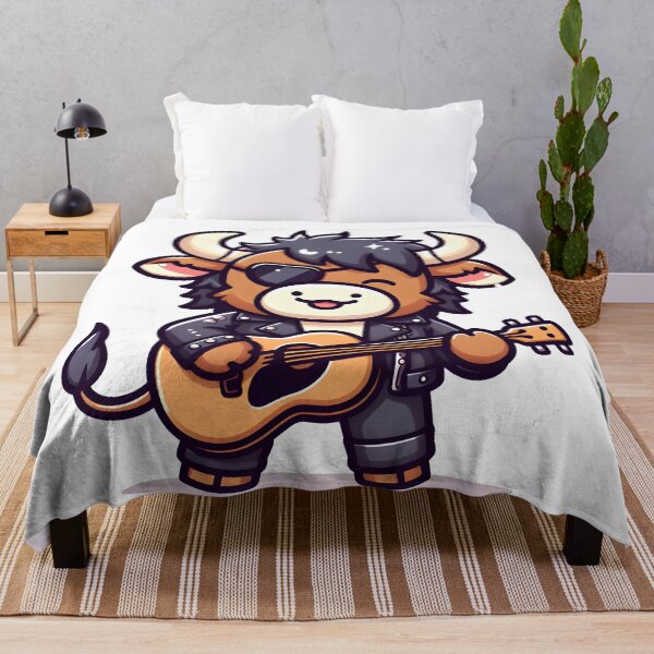 Item preview, Kawaii Delightful Minotaur With Rockstar Leather Jacket Playing Guitar designed and sold by CanvasCutie.