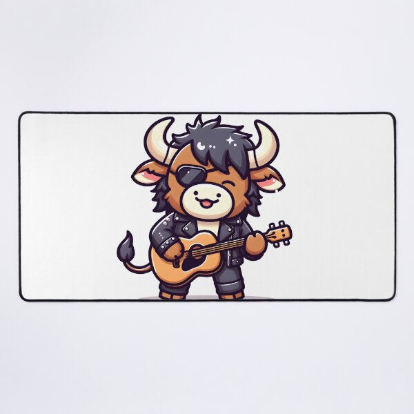 Item preview, Kawaii Delightful Minotaur With Rockstar Leather Jacket Playing Guitar designed and sold by CanvasCutie.