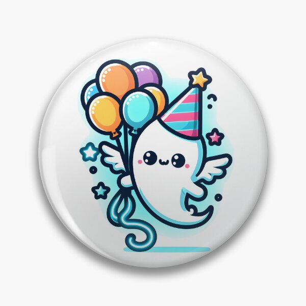 Item preview, Kawaii Luminous Banshee With Party Hat Floating With A Bunch Of Colorful Balloons designed and sold by CanvasCutie.