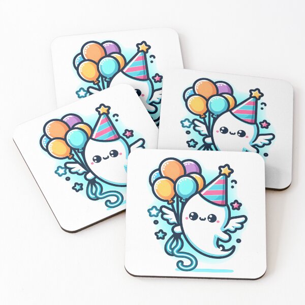 Item preview, Kawaii Luminous Banshee With Party Hat Floating With A Bunch Of Colorful Balloons designed and sold by CanvasCutie.