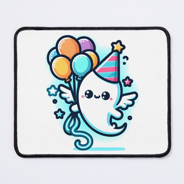 Item preview, Kawaii Luminous Banshee With Party Hat Floating With A Bunch Of Colorful Balloons designed and sold by CanvasCutie.