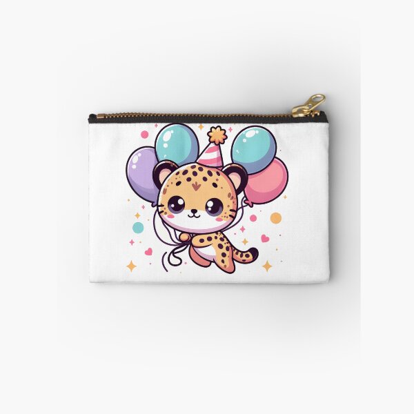 Item preview, Kawaii Cheetah Wearing A Party Hat Floating With Balloons designed and sold by CanvasCutie.