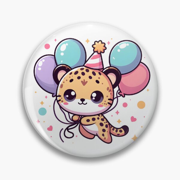 Item preview, Kawaii Cheetah Wearing A Party Hat Floating With Balloons designed and sold by CanvasCutie.