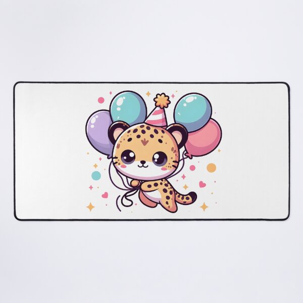Item preview, Kawaii Cheetah Wearing A Party Hat Floating With Balloons designed and sold by CanvasCutie.