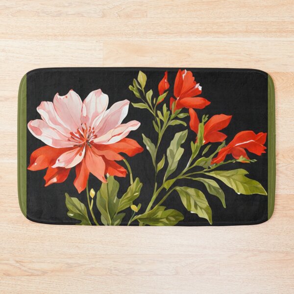 Item preview, Red flowers and buds on black  designed and sold by Flowersonstuff.