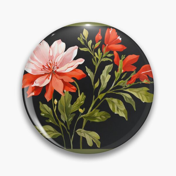 Item preview, Red flowers and buds on black  designed and sold by Flowersonstuff.