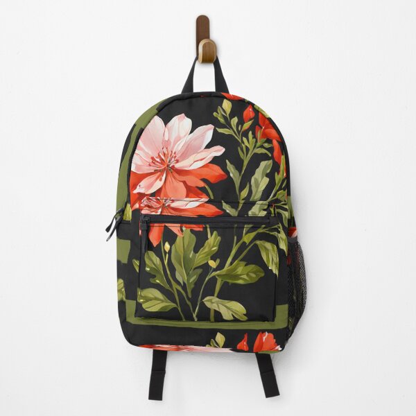 Item preview, Red flowers and buds on black  designed and sold by Flowersonstuff.