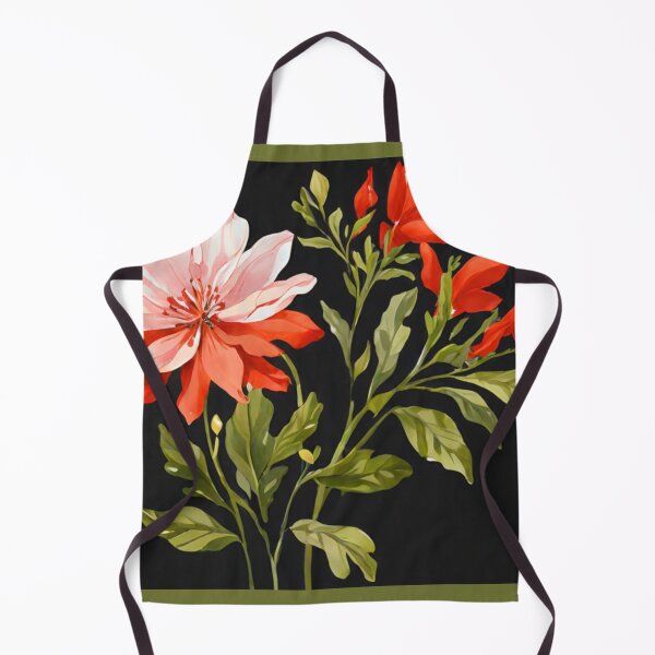 Item preview, Red flowers and buds on black designed and sold by Flowersonstuff.