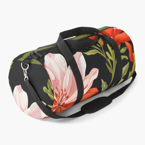 Item preview, Red flowers and buds on black  designed and sold by Flowersonstuff.