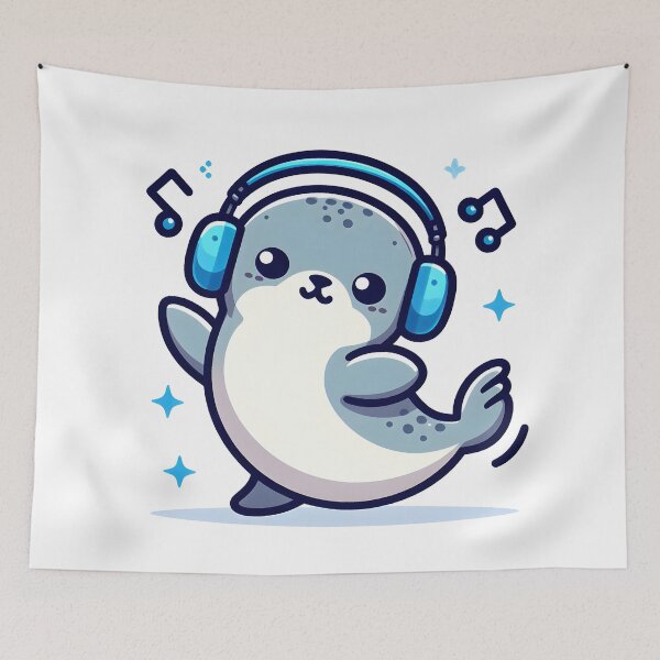 Item preview, Kawaii Seal With Headphones designed and sold by CanvasCutie.