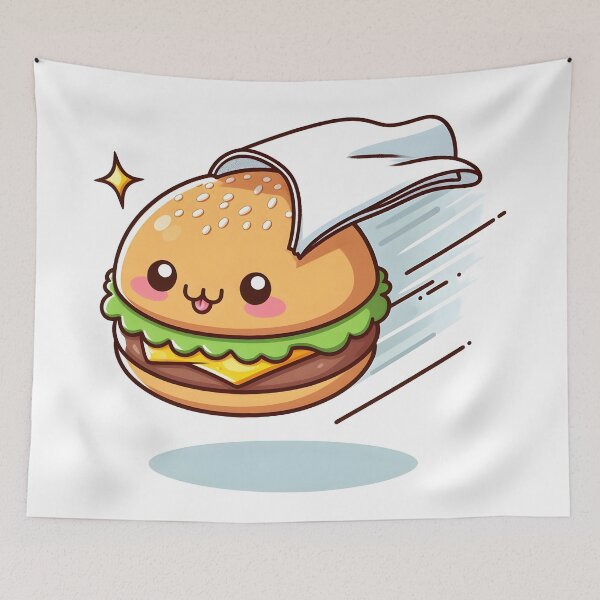 Item preview, Kawaii Burger Flying With Napkin designed and sold by CanvasCutie.