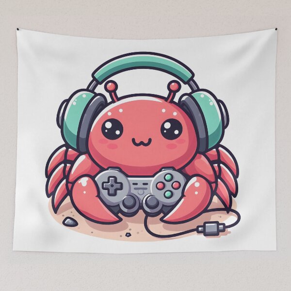 Item preview, Kawaii Crab: Gamer Headphones And Holding A Game Controller designed and sold by CanvasCutie.