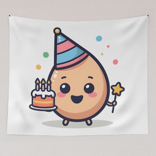 Item preview, Kawaii Egg Wearing A Party Hat Holding A Birthday Cake designed and sold by CanvasCutie.