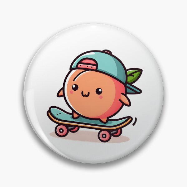 Item preview, Kawaii Peach With Cap Backward Skateboarding designed and sold by CanvasCutie.