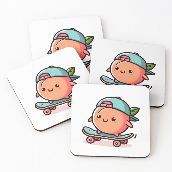 Item preview, Kawaii Peach With Cap Backward Skateboarding designed and sold by CanvasCutie.