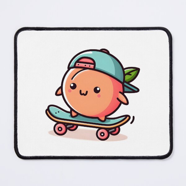 Item preview, Kawaii Peach With Cap Backward Skateboarding designed and sold by CanvasCutie.