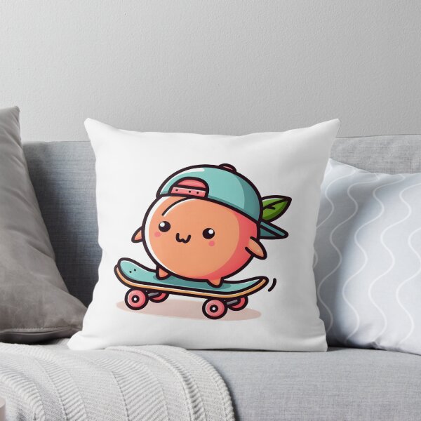 Item preview, Kawaii Peach With Cap Backward Skateboarding designed and sold by CanvasCutie.