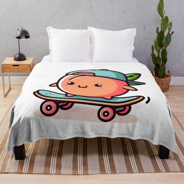 Item preview, Kawaii Peach With Cap Backward Skateboarding designed and sold by CanvasCutie.