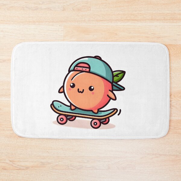 Item preview, Kawaii Peach With Cap Backward Skateboarding designed and sold by CanvasCutie.