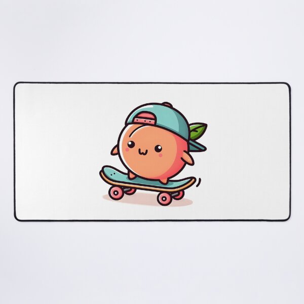 Item preview, Kawaii Peach With Cap Backward Skateboarding designed and sold by CanvasCutie.