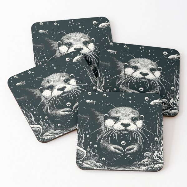 Item preview, Monochromatic Outline Otter Swimming in Water designed and sold by TomFrontierArt.