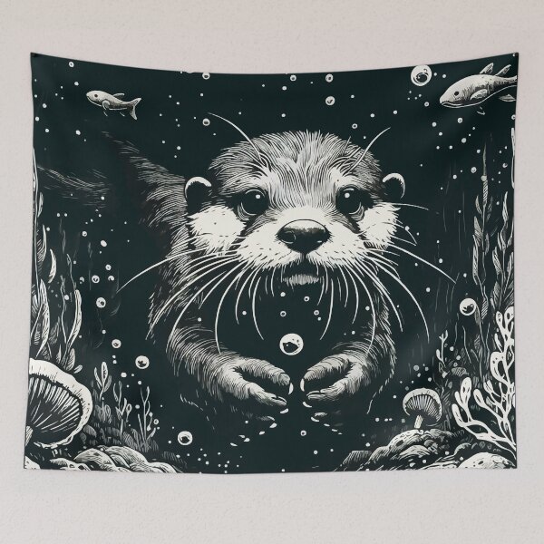 Item preview, Monochromatic Outline Otter Swimming in Water designed and sold by TomFrontierArt.