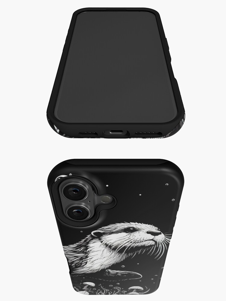 Thumbnail 3 von 4, iPhone-Hülle, Monochromatischer Umriss eines Otters, der unter Wasser schwimmt designt und verkauft von TomFrontierArt.