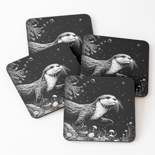 Item preview, Monochromatic Outline Otter Swimming Underwater designed and sold by TomFrontierArt.