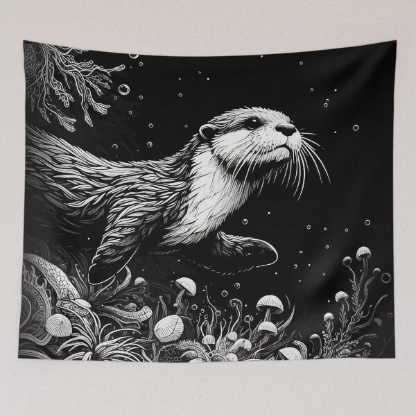 Item preview, Monochromatic Outline Otter Swimming Underwater designed and sold by TomFrontierArt.