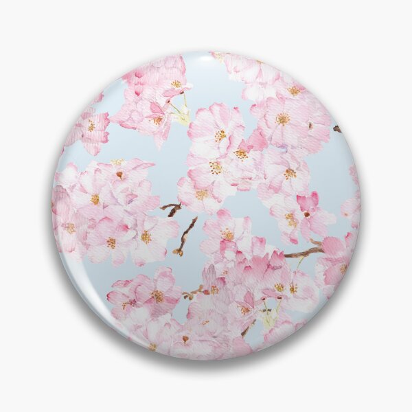 Item preview, Pink cherry pattern in blue background hand painted  designed and sold by ColorandColor.