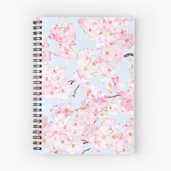 Item preview, Pink cherry pattern in blue background hand painted  designed and sold by ColorandColor.