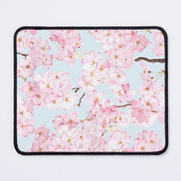 Item preview, Pink cherry pattern in blue background hand painted designed and sold by ColorandColor.