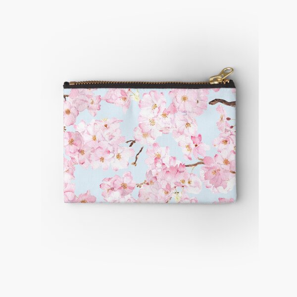 Item preview, Pink cherry pattern in blue background hand painted  designed and sold by ColorandColor.