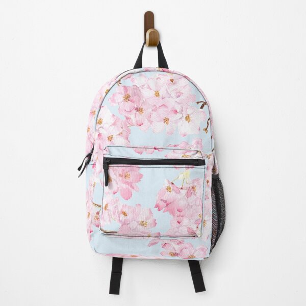 Item preview, Pink cherry pattern in blue background hand painted designed and sold by ColorandColor.