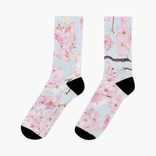 Item preview, Pink cherry pattern in blue background hand painted  designed and sold by ColorandColor.