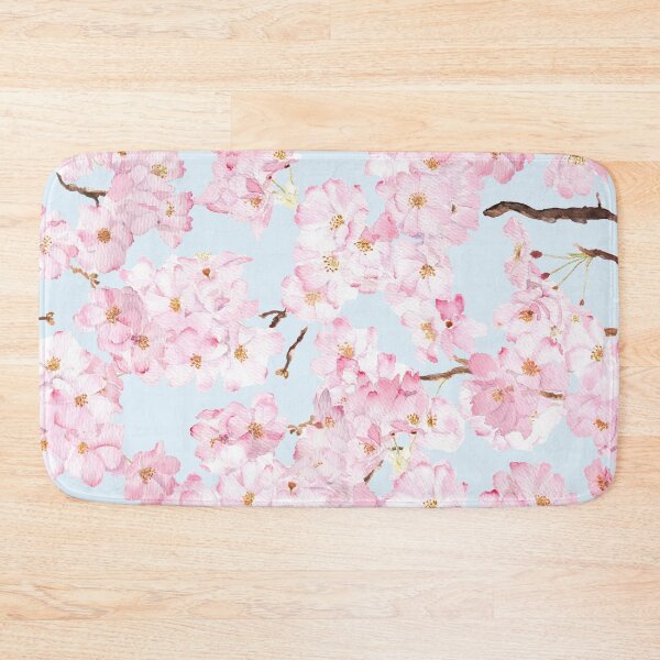 Item preview, Pink cherry pattern in blue background hand painted  designed and sold by ColorandColor.