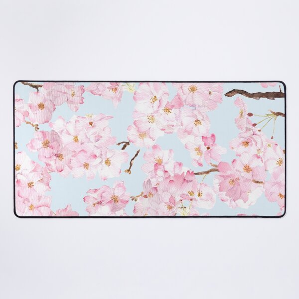 Item preview, Pink cherry pattern in blue background hand painted  designed and sold by ColorandColor.