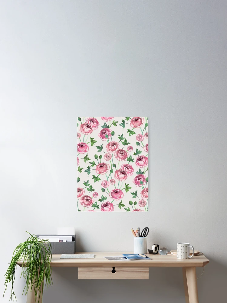 Thumbnail 2 of 3, Poster, Painted Pink Ranunculus Pattern designed and sold by micklyn.