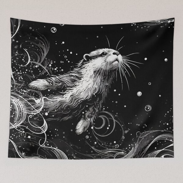Item preview, Monochromatic Abstract Outline Otter Swimming Underwater designed and sold by TomFrontierArt.