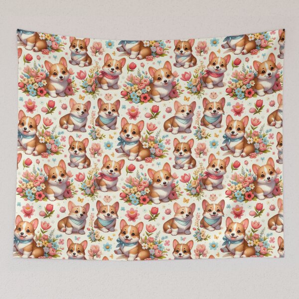 Item preview, Cheerful Corgis Among Blossoms designed and sold by digiscapeart.