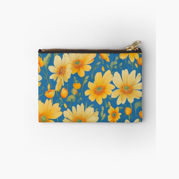 Item preview, Yellow daisies on a blue background  designed and sold by Flowersonstuff.