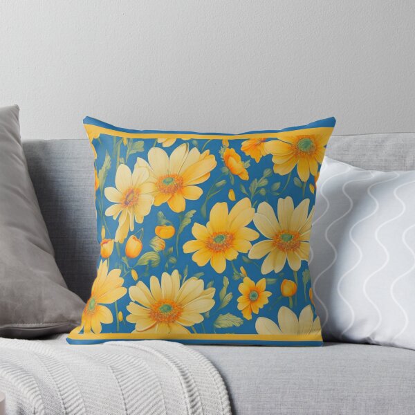 Item preview, Yellow daisies on a blue background  designed and sold by Flowersonstuff.