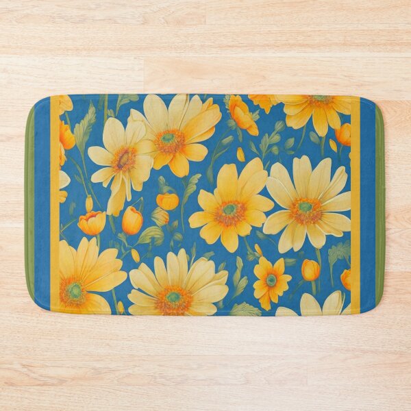 Item preview, Yellow daisies on a blue background  designed and sold by Flowersonstuff.
